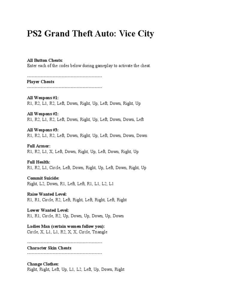 GTA San Andreas PS2 Cheats, PDF, Weaponry