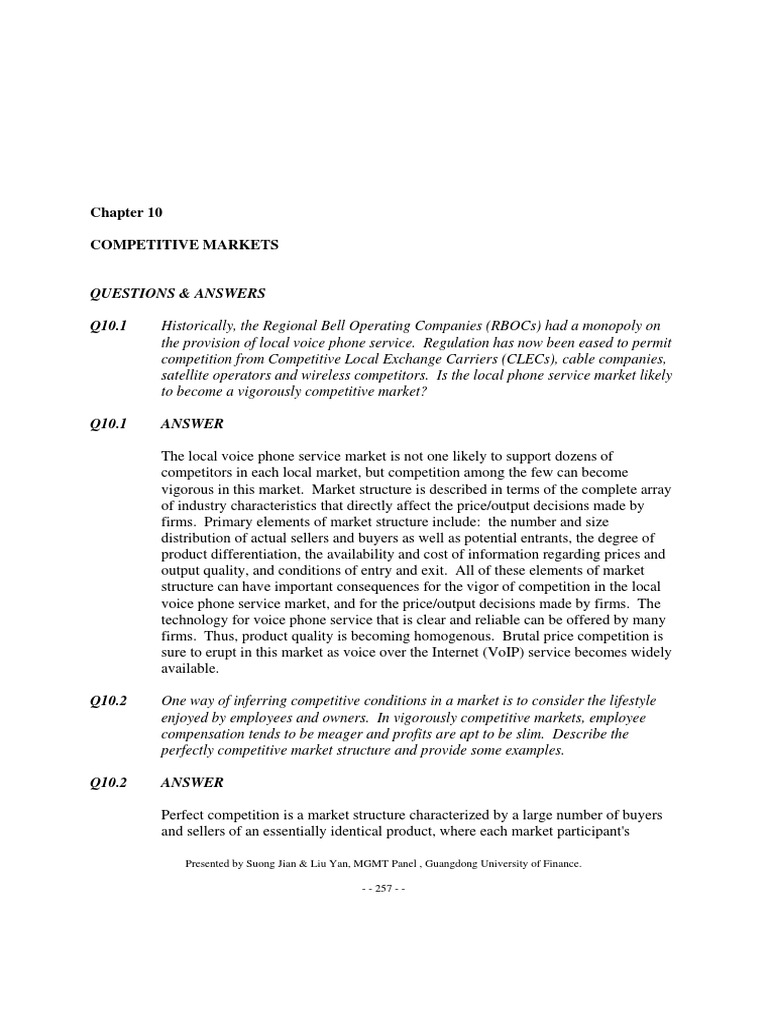 COMPETITIVE MARKETS Chapter 10 | PDF | Perfect Competition | Supply ...