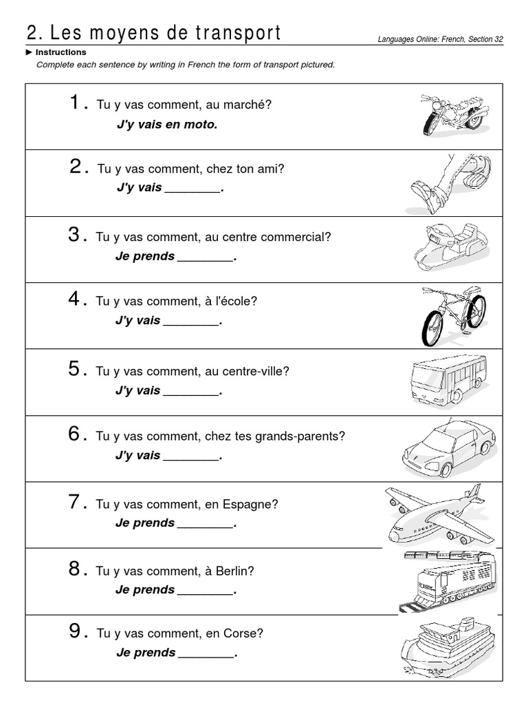 Exercices sur les moyens de transport | PDF