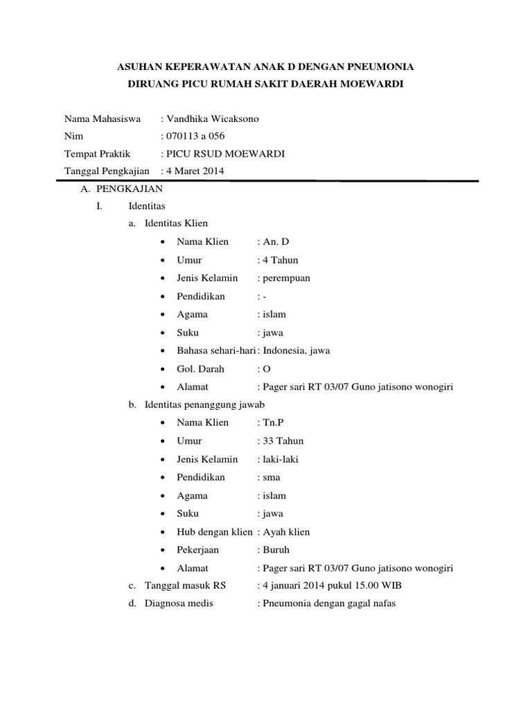 Asuhan Keperawatan Anak D Dengan Pneumonia