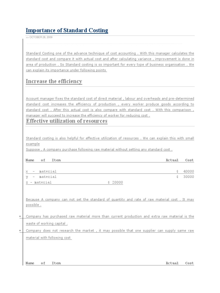 Significance of Standard Costing | PDF