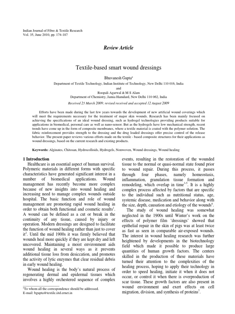 Textile-Based Smart Wound Dressings | PDF | Gel | Materials