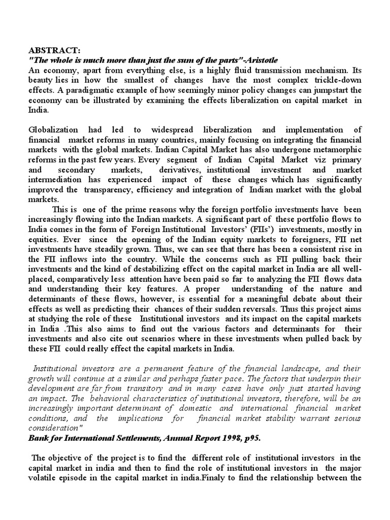 Impact of FII on Indian Capital Markets | PDF | Financial Markets ...