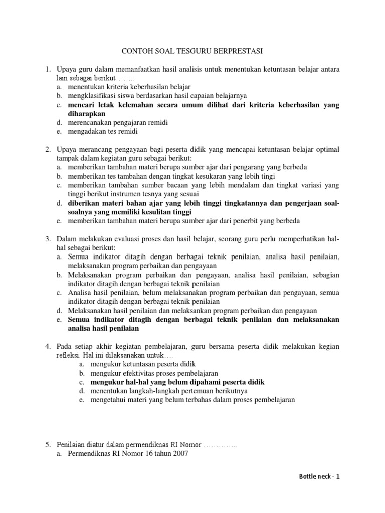 Contoh Soal Tes Tertulis Guru Berprestasi Pdf