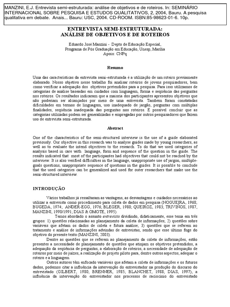 Entrevista Semi Estruturada De Avaliação De Fundamentação Psicodinâmica Proposta