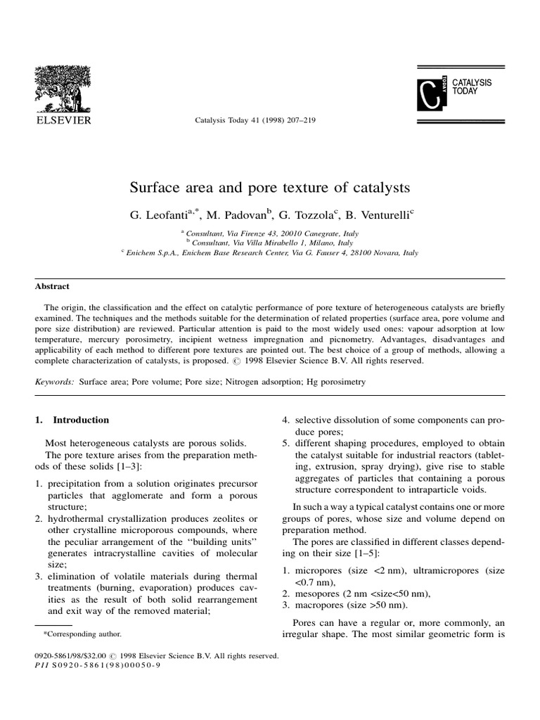 1998 (Leofanti) Surface Area and Pore Texture of Catalysts | PDF ...