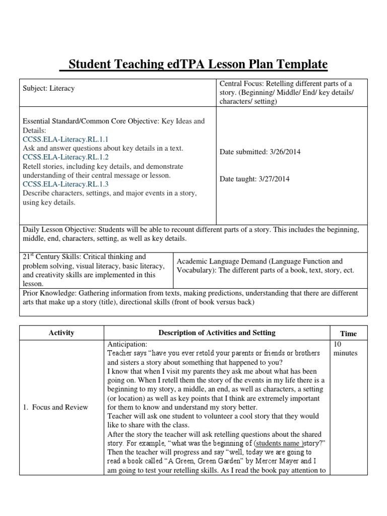 edTPA Literacy Lesson Plan Template | PDF | Lesson Plan | Teachers