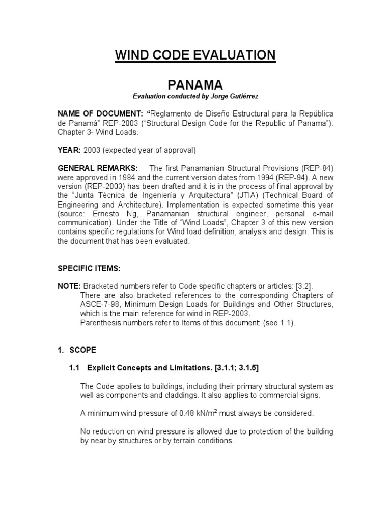 Panama Wind Load Design Code Evaluation | PDF