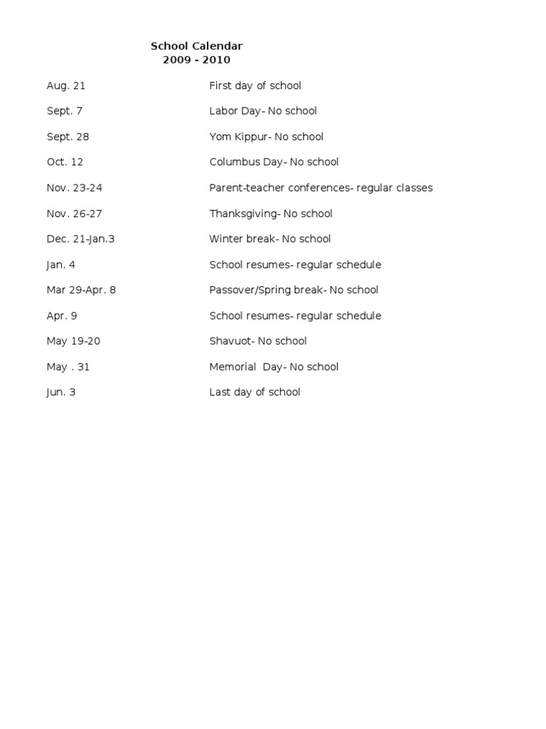 School calendar pdf