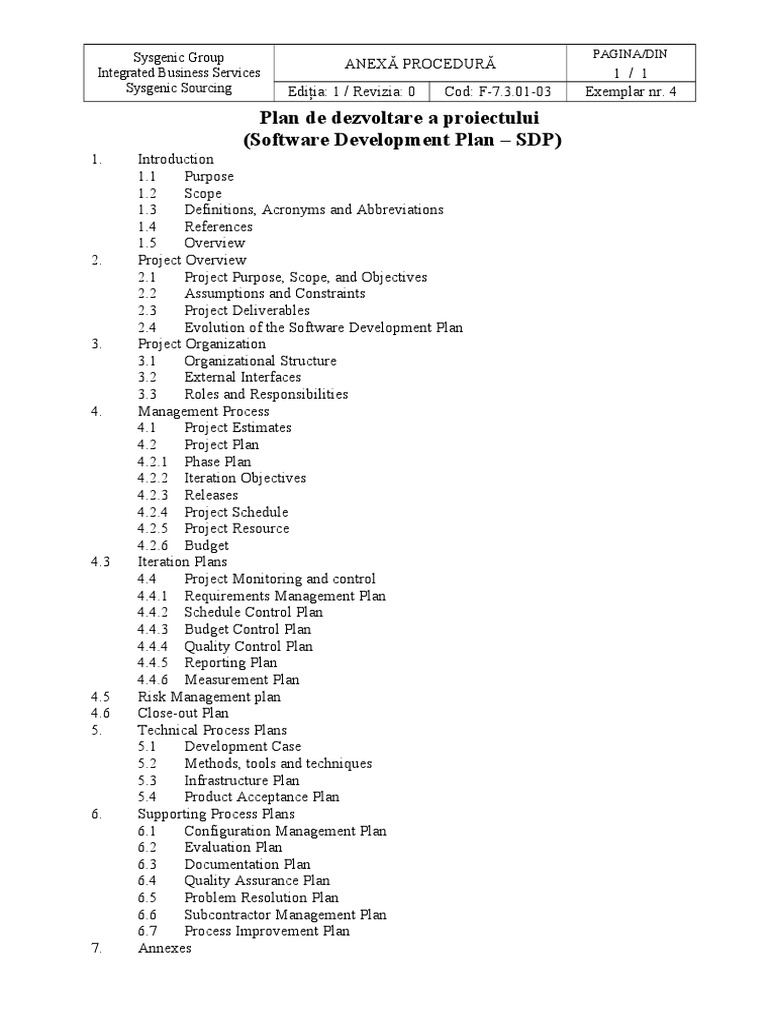 Plan de Dezvoltare A Proiectului (Software Development Plan - SDP) | PDF