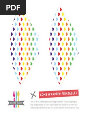Rainbow Hearts Ice Cream Cone Wrapper - Free Printable