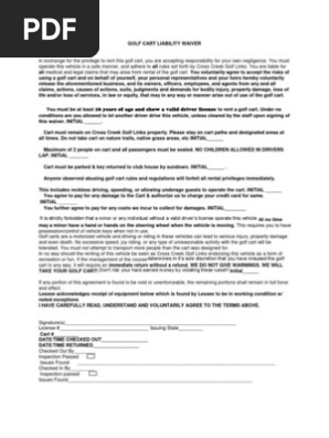 Golf Cart Liability Waiver Pdf Lease Vehicles