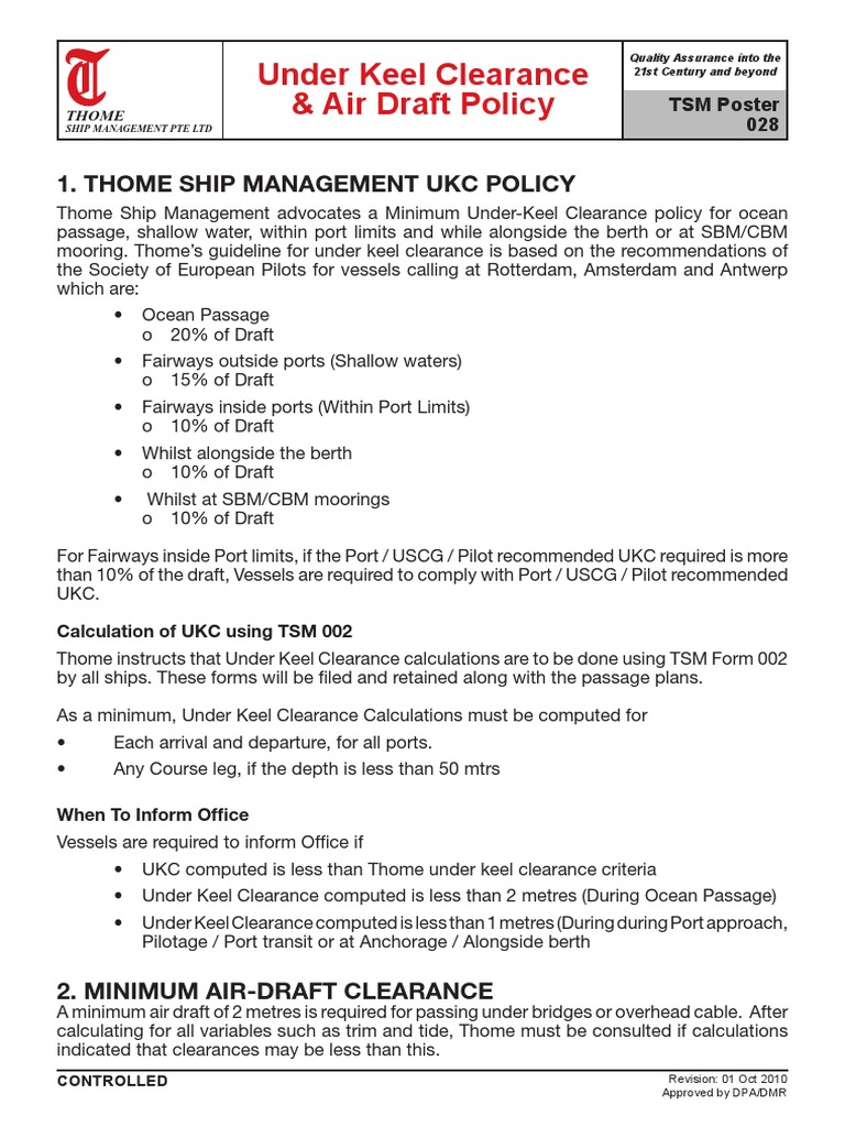 Under keel clearance policy Shipping Ships
