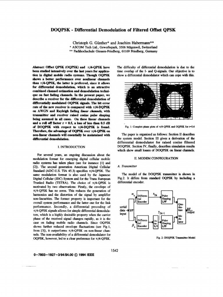 Differential Demodulation of OQPSK | PDF | Modulation | Electronic ...