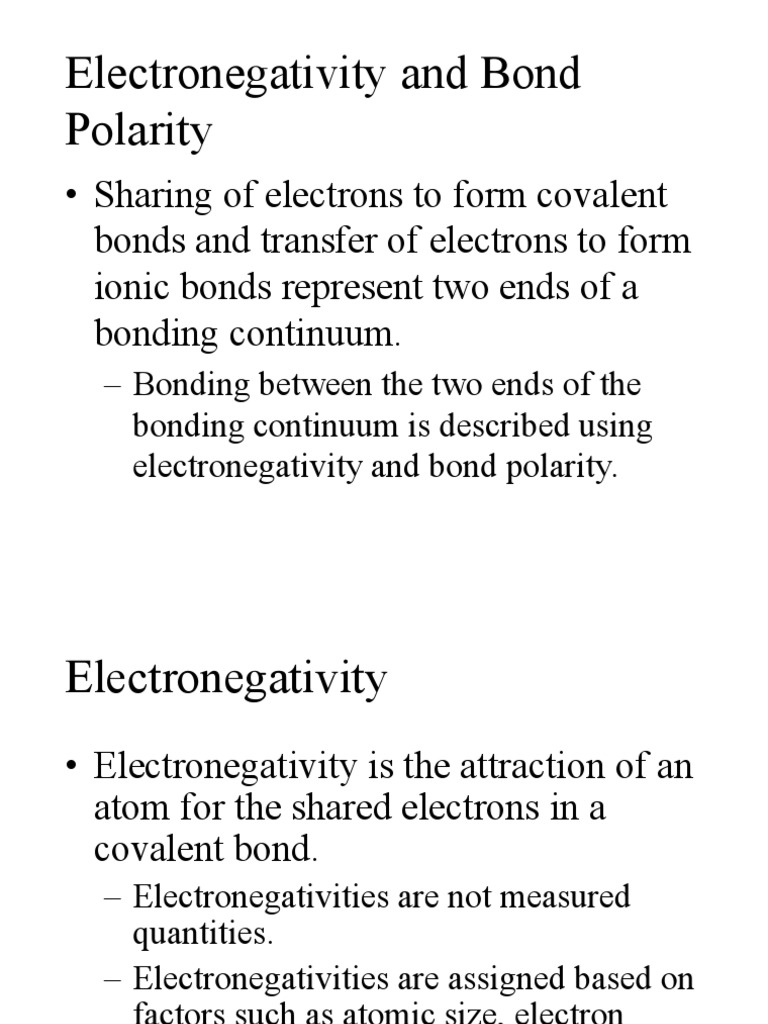 Electronegativity and Bond Polarity Explained | PDF | Chemical Polarity ...