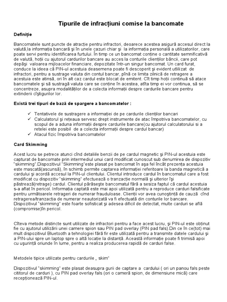 Tipuri de Infractiuni Comise La Bancomate | PDF
