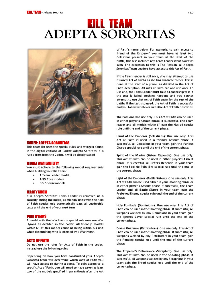 Adepta Sororitas Kill Team Guide Pdf Leadership Weaponry 