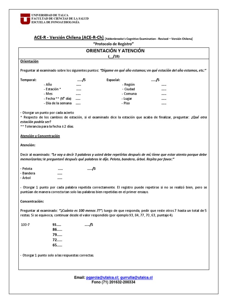 ACE-R-Ch (Examen Cognitivo de Addenbrooke - S 2013) | PDF | Reloj | Memoria