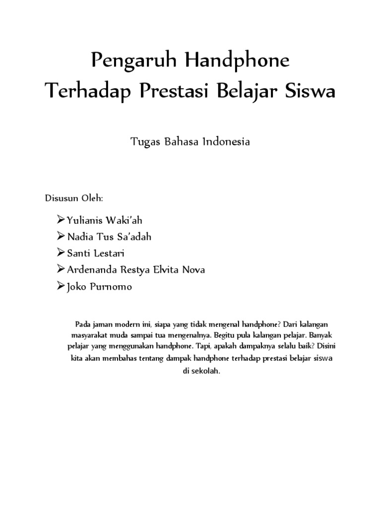 Pengaruh Handphone Terhadap Prestasi Belajar Siswa