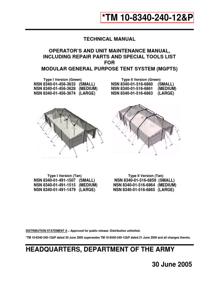 TM-10-8340-240-12&P MGPTS Tent Manual-2005 | Tent | Knot