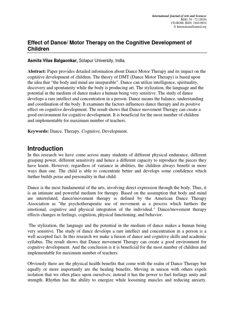 Effect of Dance Motor Therapy On The Cognitive Development of Children PDF PDF Learning