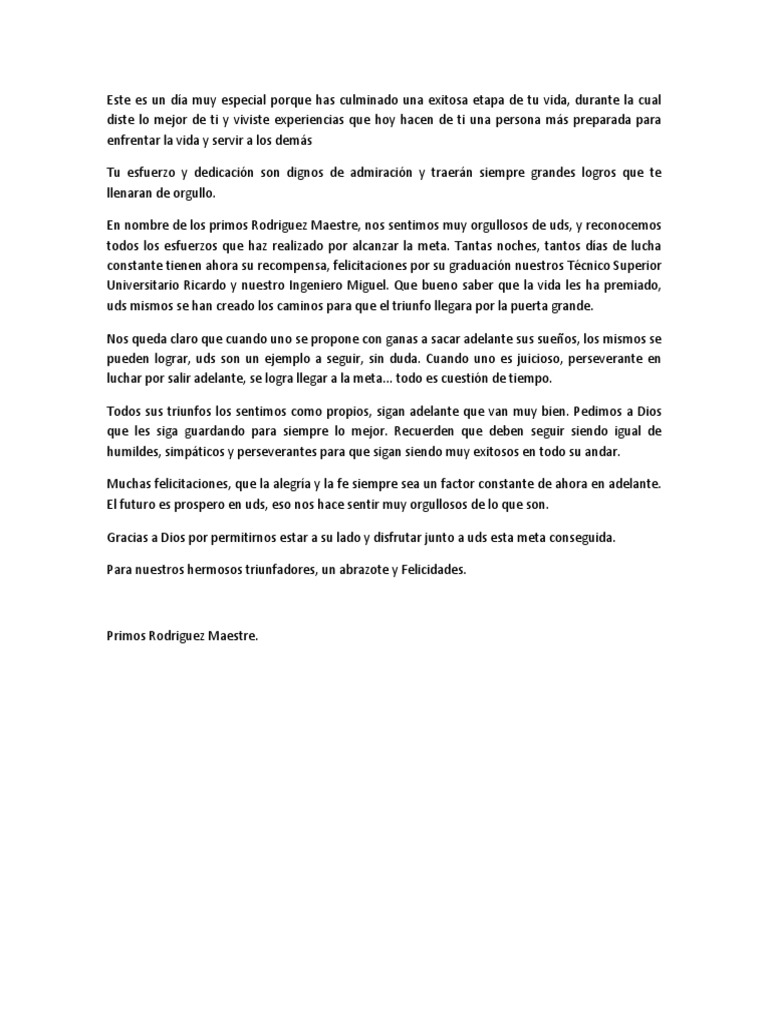 Modelo Carta Felicitacion Por Graduacion | PDF, image size:768x1024