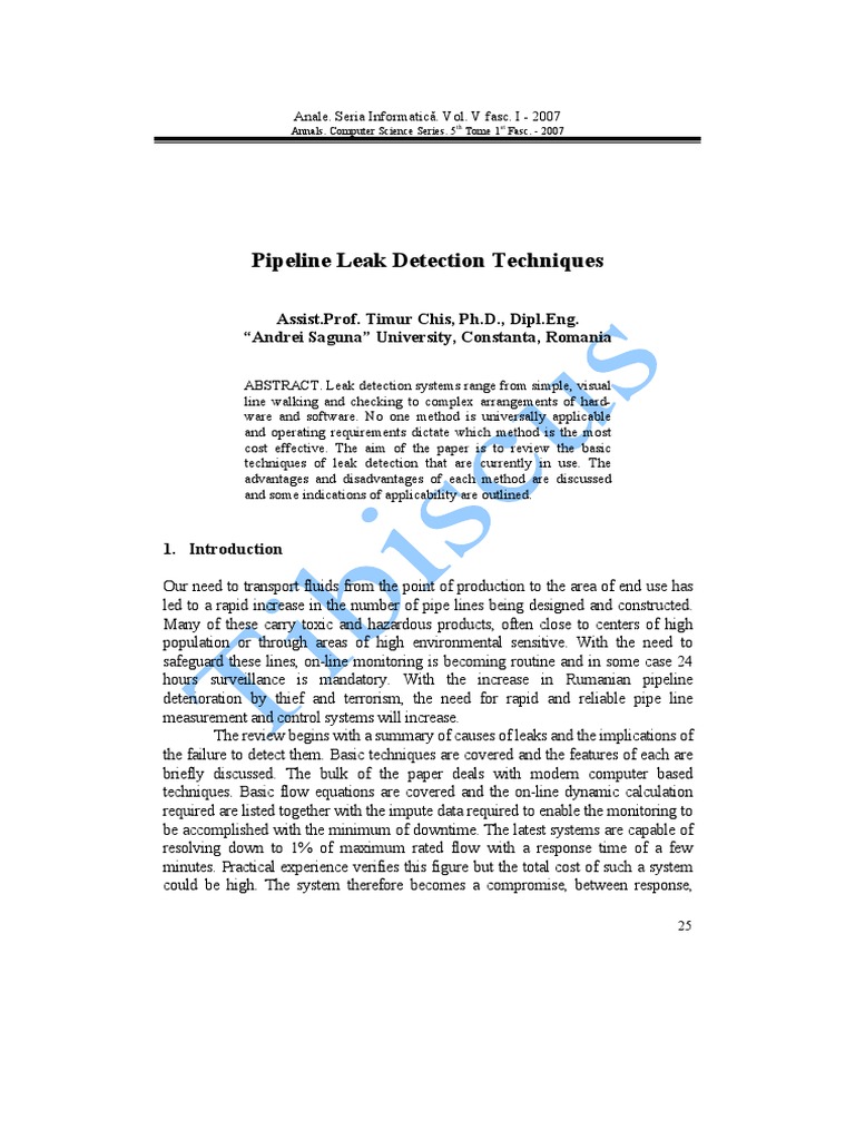 Pipeline Leak Detection Techniques A Review of Basic Methods for Identifying and Locating Fluid