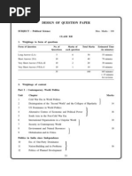 CBSE Class 12 Political Science Design of Question Paper 2010