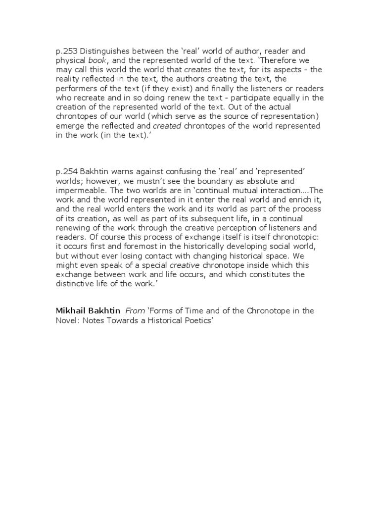 Mikhail Bakhtin From Forms of Time and of The Chronotope in The PDF
