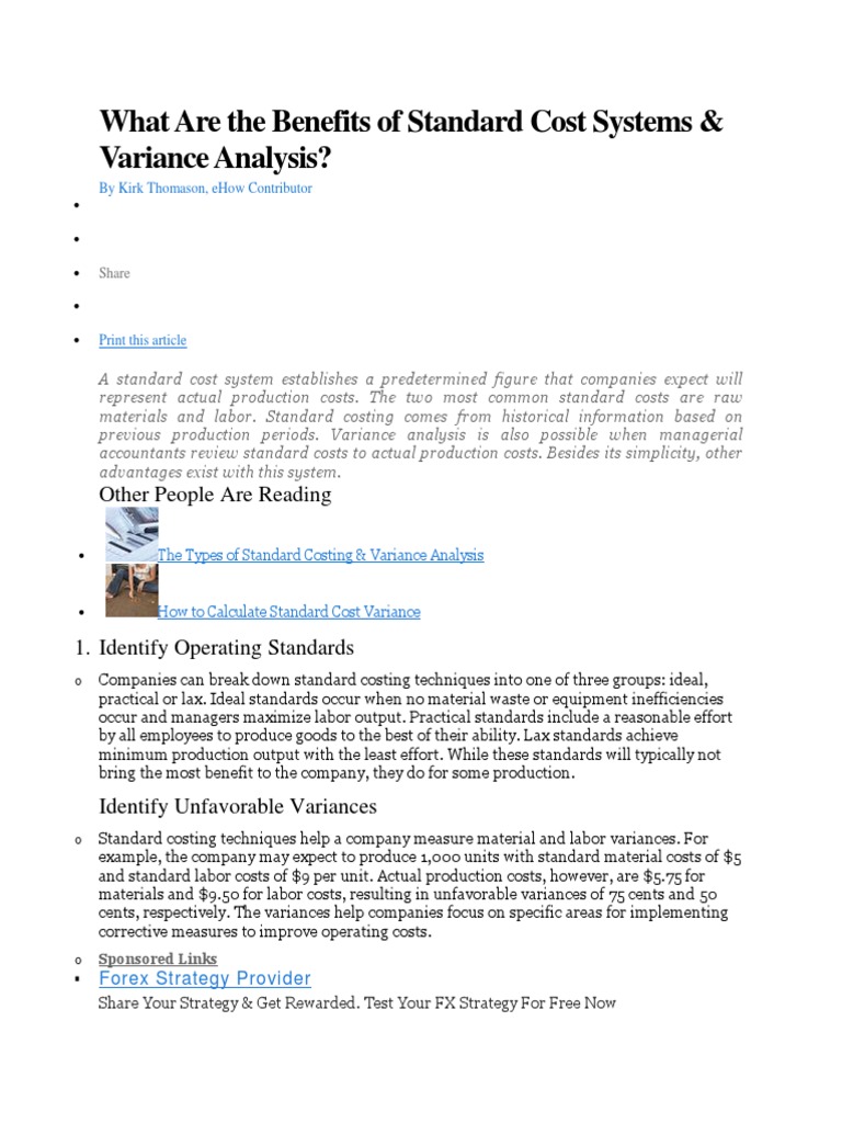 What Are The Benefits of Standard Cost Systems PDF Labour Economics