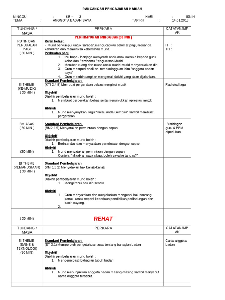 Rph Minggu 3 Anggota Badan Saya Pdf