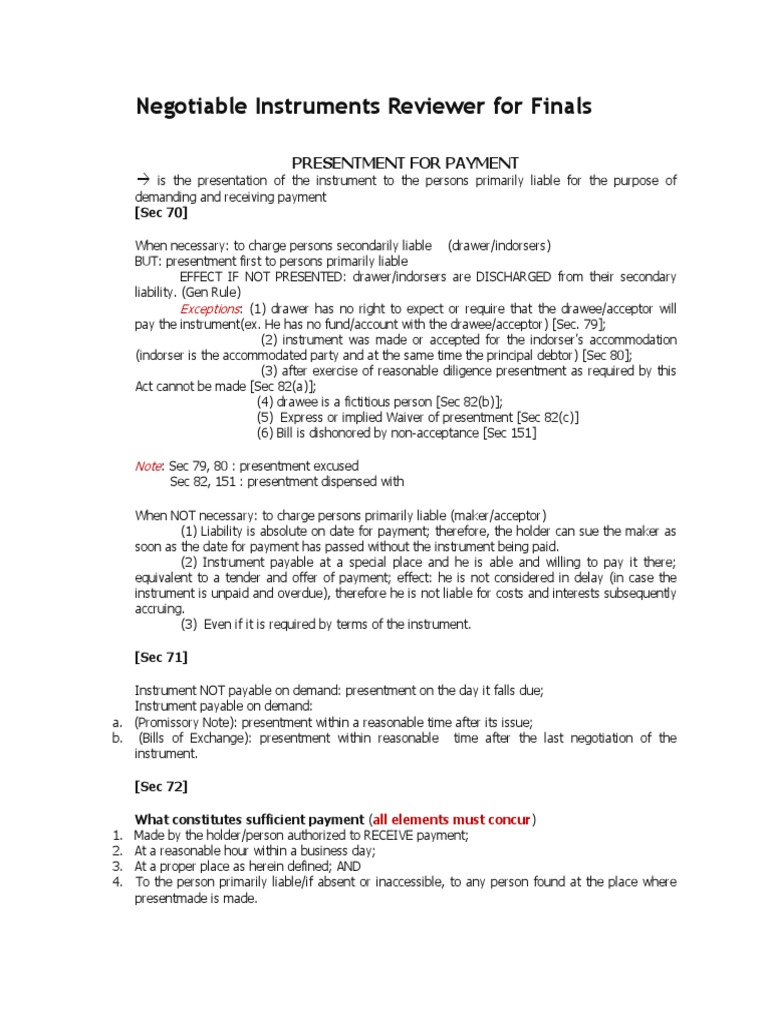 Negotiable Instruments Reviewer For Finals | PDF | Negotiable ...