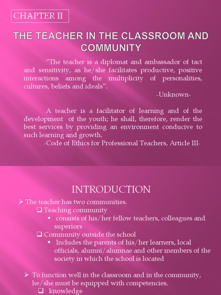 The Teacher In The Classroom And Community Educational Assessment Teaching Method