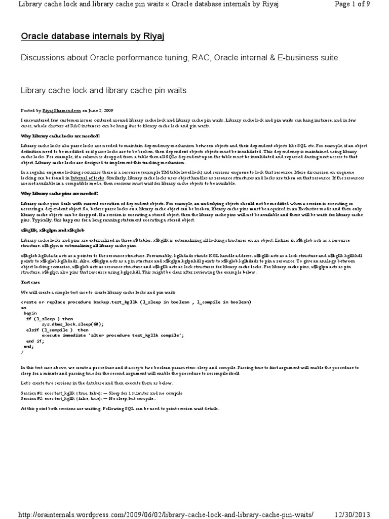 2009 06 02 Library-Cache-Lock | PDF | Oracle Database | Library (Computing)