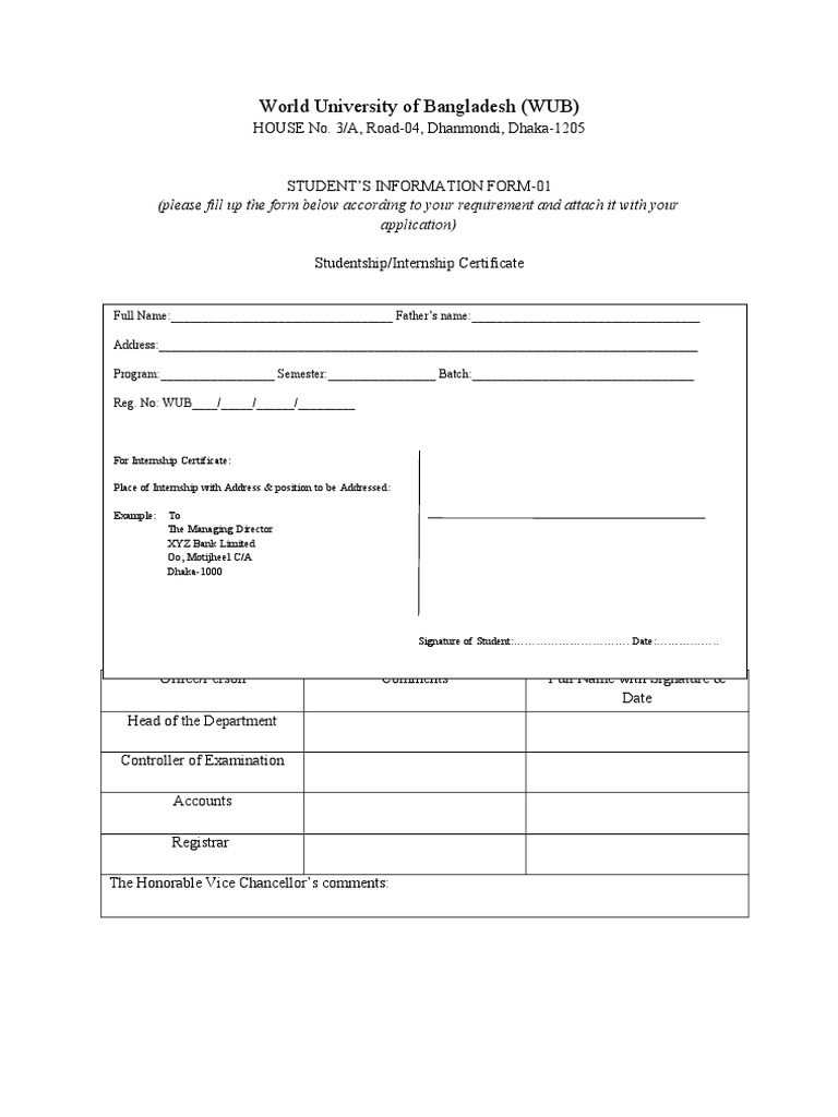 Student Information Form | PDF | Business | Finance & Money Management