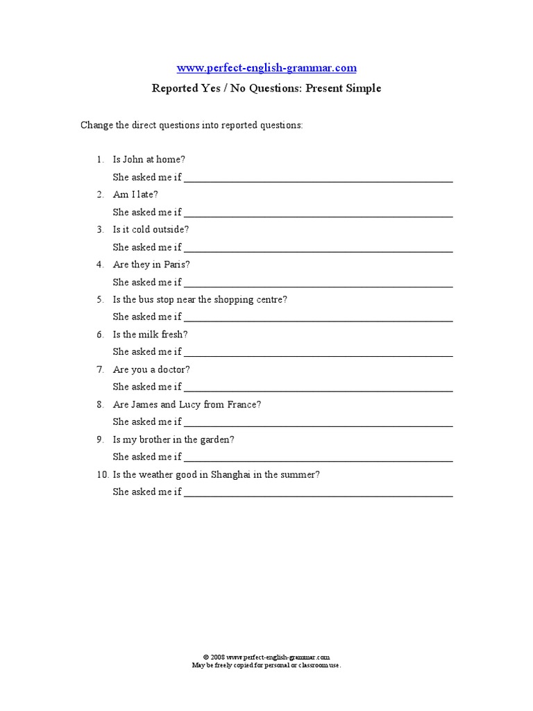 Reported Questions Yes No Present Simple | PDF