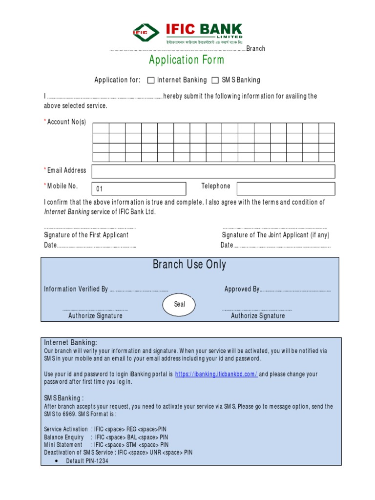 IFIC Bank Internet Banking Application Form | PDF