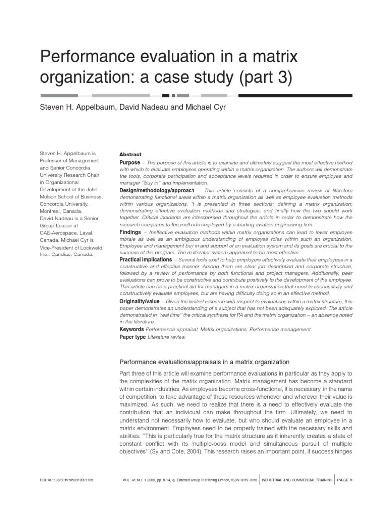 Evaluating Performance in Matrix Organizations | PDF | Performance ...