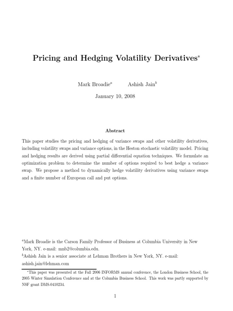 Pricing and Hedging Volatility Derivatives | PDF | Greeks (Finance ...