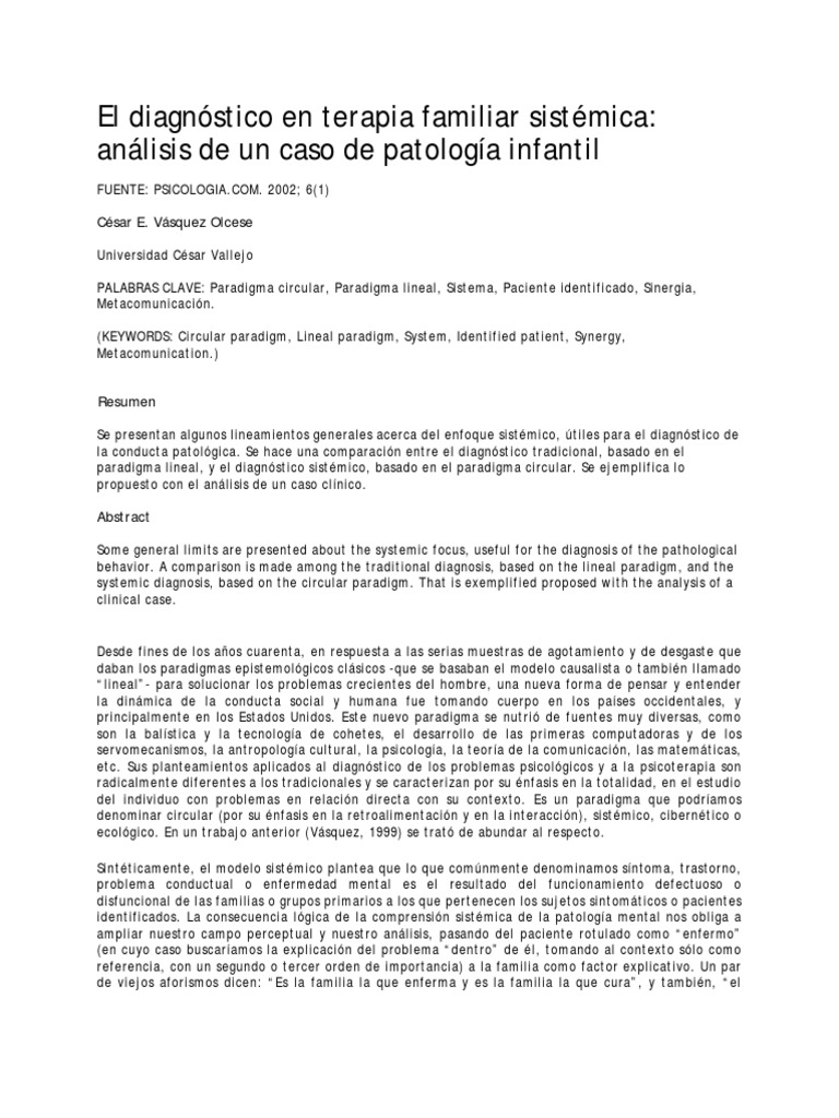 El diagnóstico en terapia familiar sistémica Psicoterapia