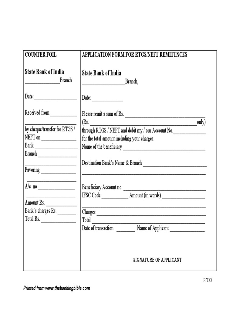 Sbi Form NEFT | PDF | Cheque | Banks