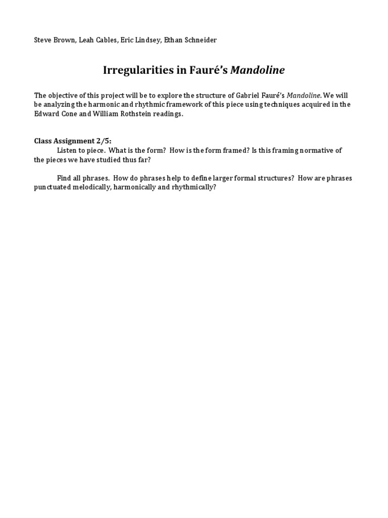 Irregularities in Fauré's Mandoline: Class Assignment 2/5 | PDF ...