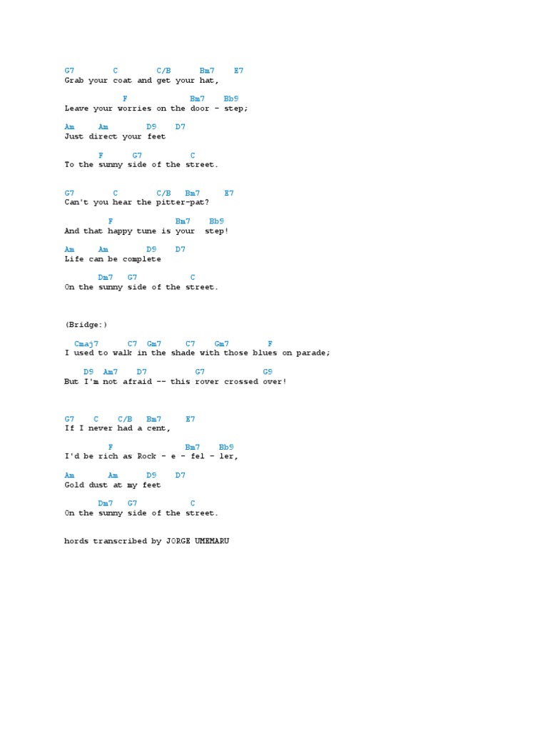 Sunny Side Of The Street Chords And Lyrics Pdf