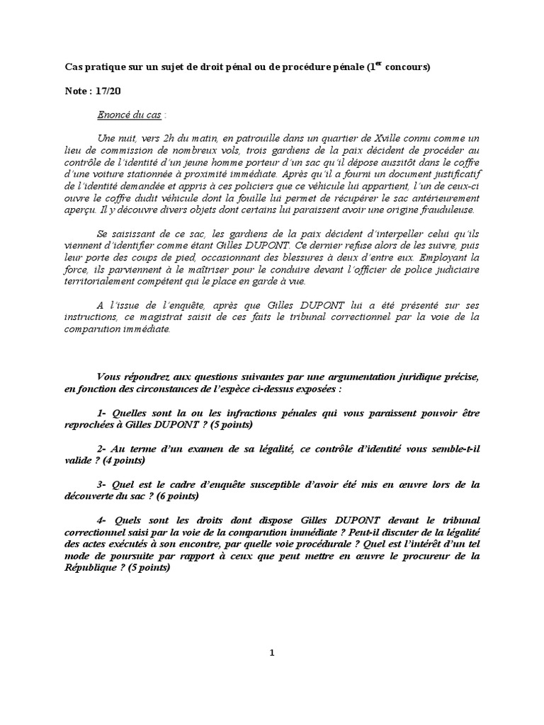 Annales Concours Gardien De La Paix Pdf 1erconcours09 Cas Pratique Penal | PDF | Enquête préliminaire en procédure  pénale française | Loi criminelle