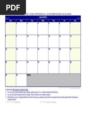 June 2014 Calendar