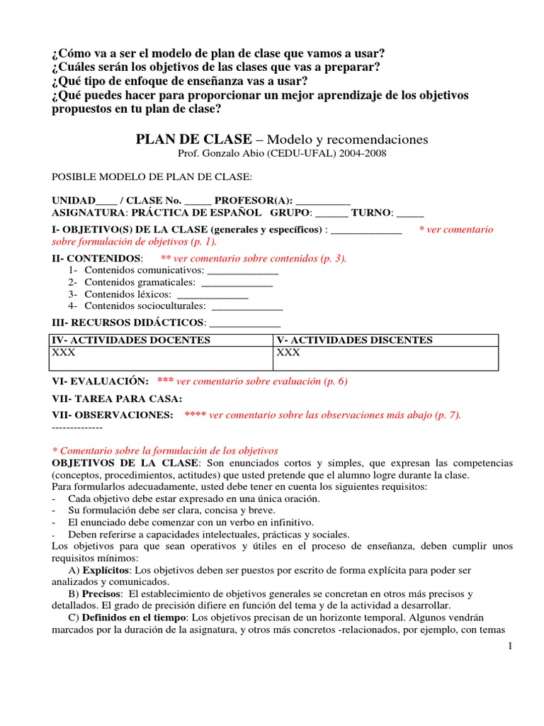 Modelo de Plan de Clase y Objetivos | PDF | Crecimiento personal y ...