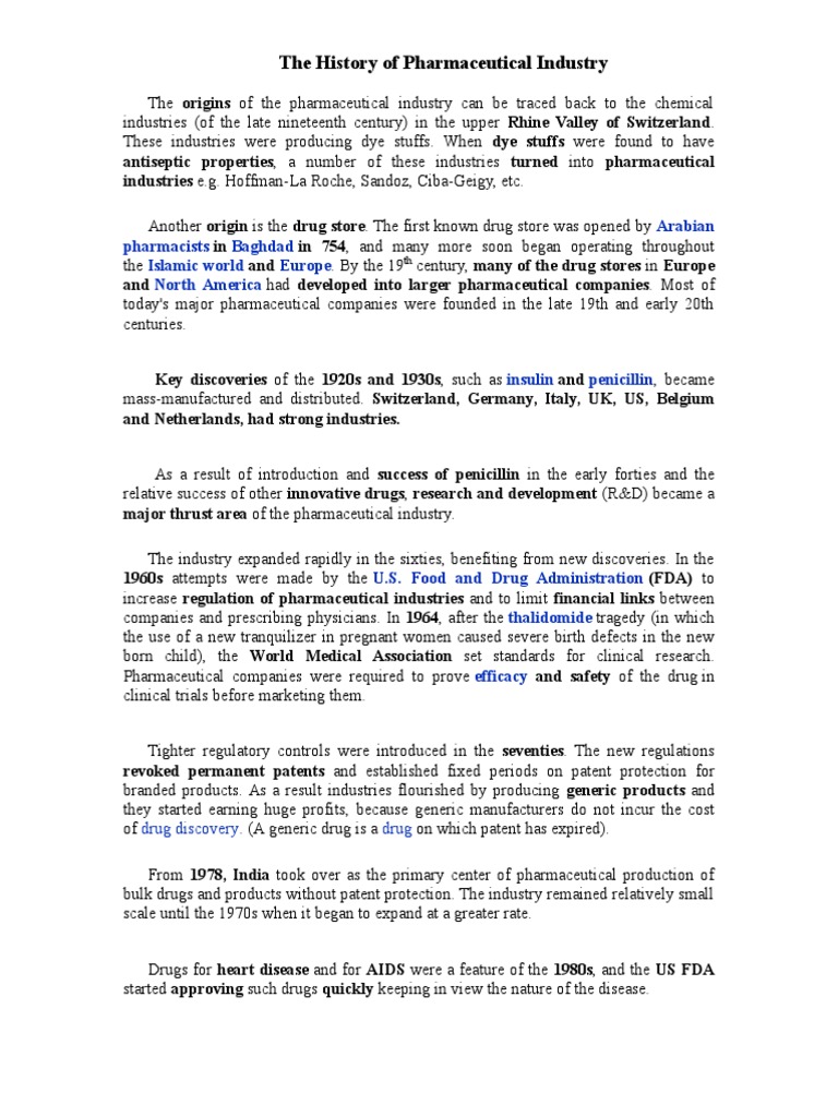 History of Pharmaceutical Industry Generic Drug Pharmaceutical Industry