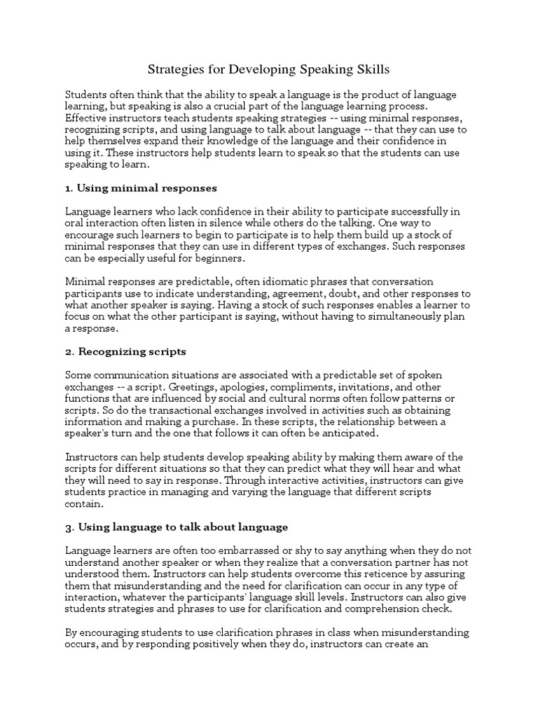 Strategies to Enhance Student Speaking Skills | PDF | Language Arts ...