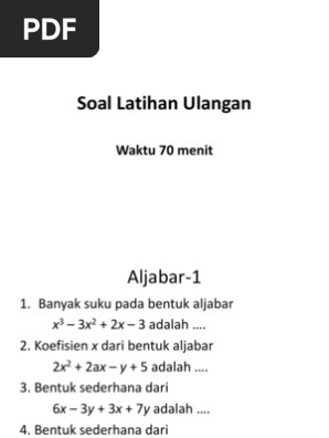 Soal Latihan Ulangan Matematika Kelas 7
