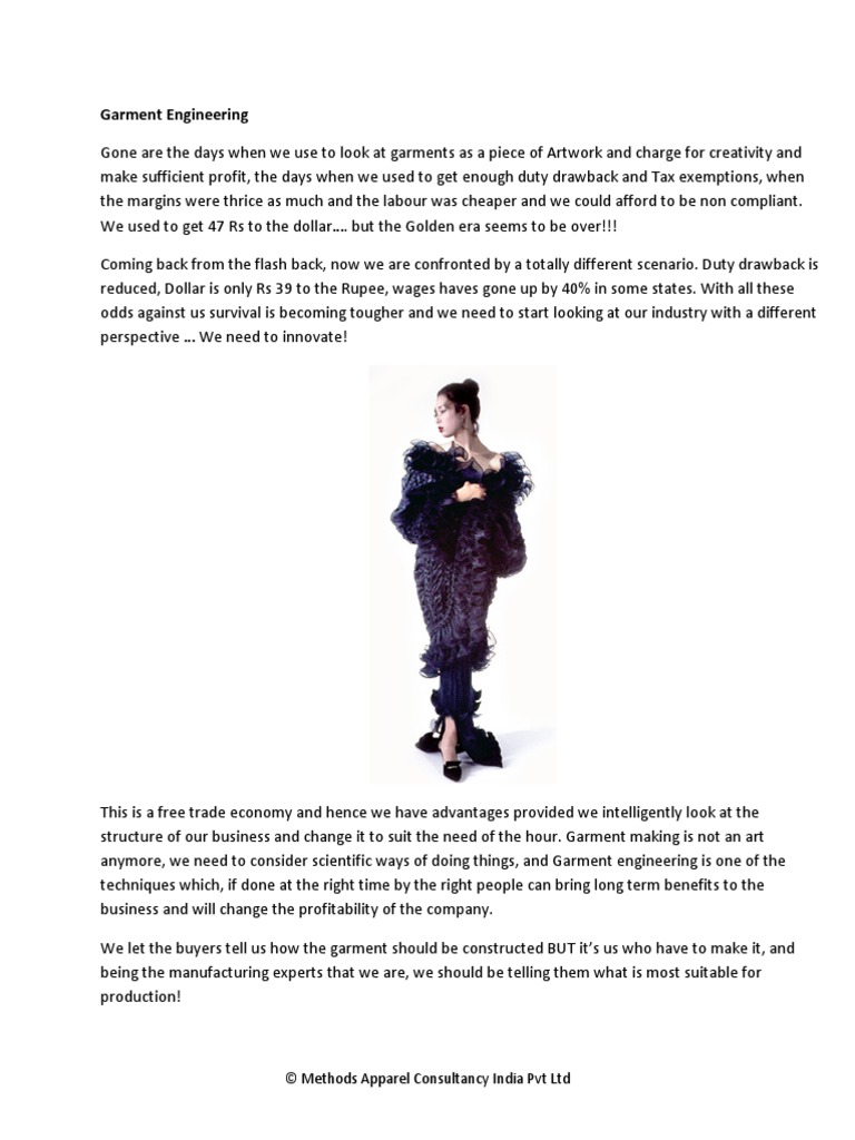 Garment Engineering: © Methods Apparel Consultancy India PVT LTD | PDF ...